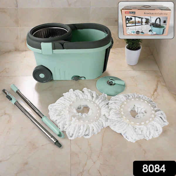 Ganesh Quick Spin Mop Steel Spin, Bucket Floor Cleaning, Easy Wheels & Big Bucket, Floor Cleaning Mop With Bucket, 2 Micro fiber head / Refill