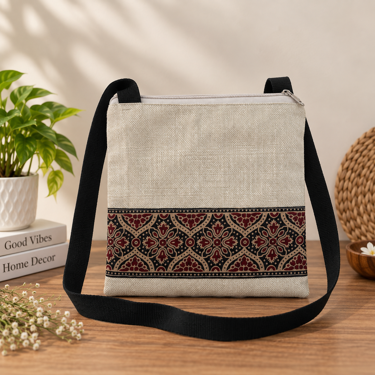 Printed Patch Sling Bag