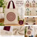 Assorted 4-Design Handmade Cotton Tote Bags – Traditional Printed & Handcrafted Shopping Bags