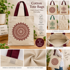 Assorted 4-Design Handmade Cotton Tote Bags – Traditional Printed & Handcrafted Shopping Bags