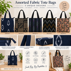 Assorted 5-Design Cotton Ikat & Printed Tote Bags – Reusable Handcrafted Fabric Shopping Bags