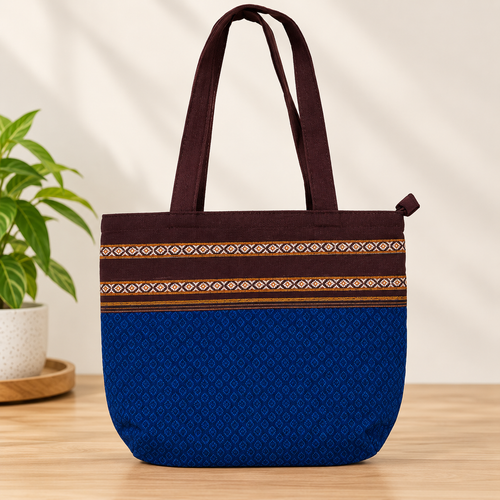 Assorted 2-Design Traditional Print Cotton Tote Bags – Zipper Closure