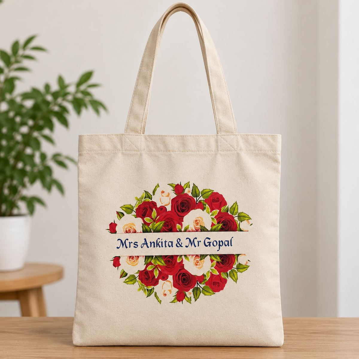 Custom Printed Off-White Cotton Tote Bag