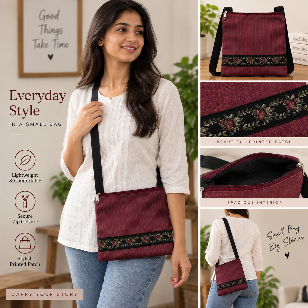 Printed Patch Sling Bag