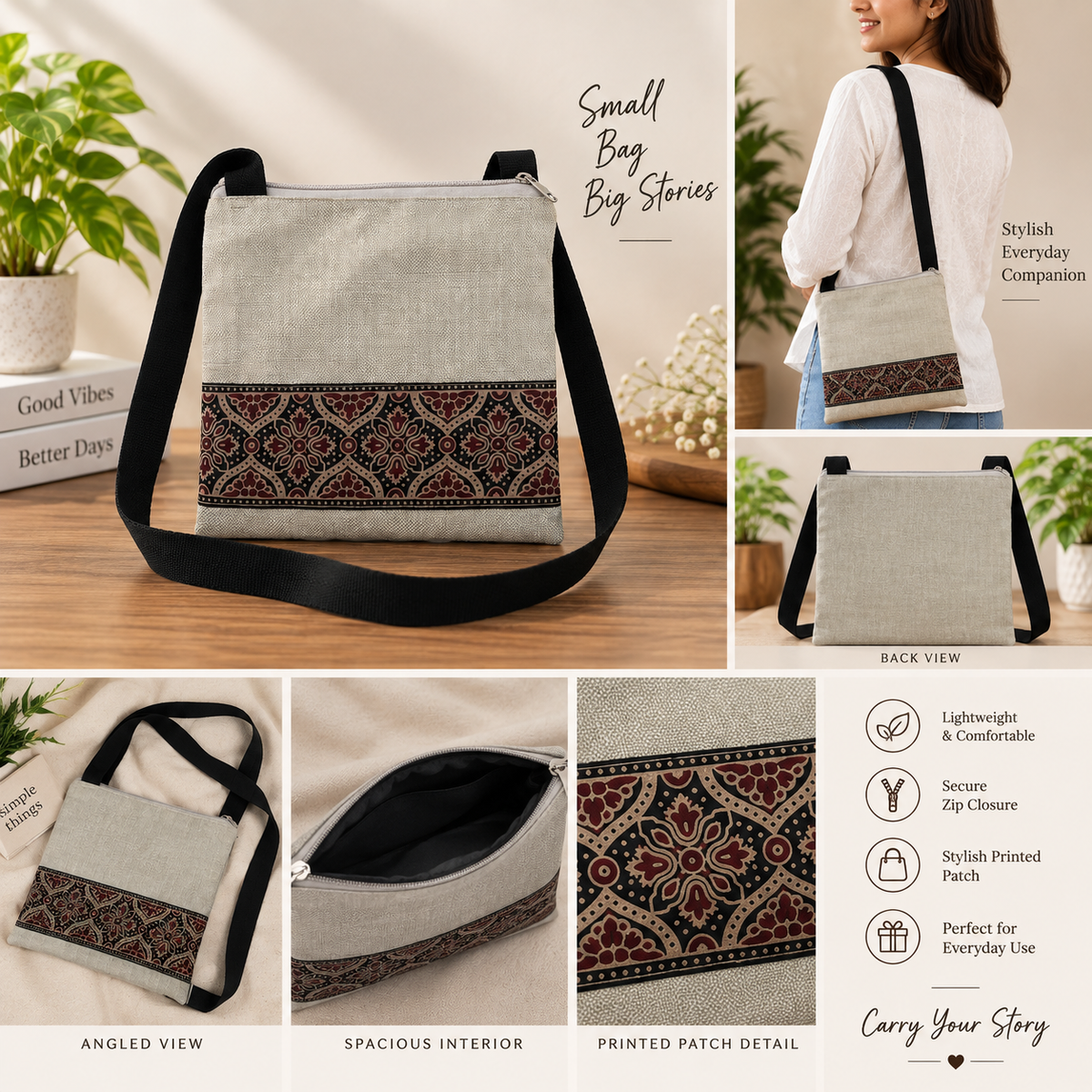Printed Patch Sling Bag
