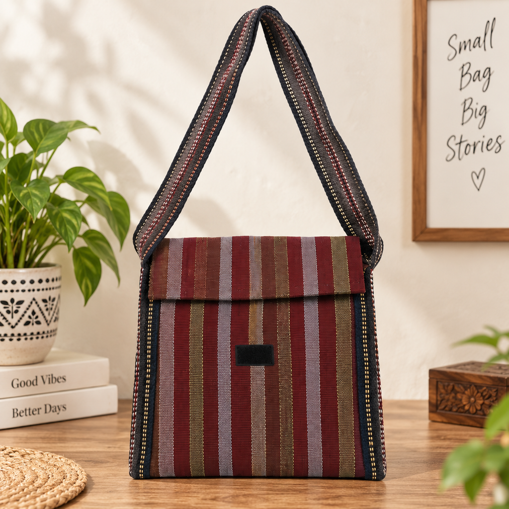 Handwoven Striped Crossbody Sling Bag with Multiple Zipper Pockets