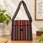 Handwoven Striped Crossbody Sling Bag with Multiple Zipper Pockets