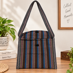 Handwoven Striped Crossbody Sling Bag with Multiple Zipper Pockets