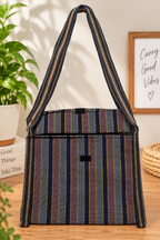 Handwoven Striped Crossbody Sling Bag with Multiple Zipper Pockets