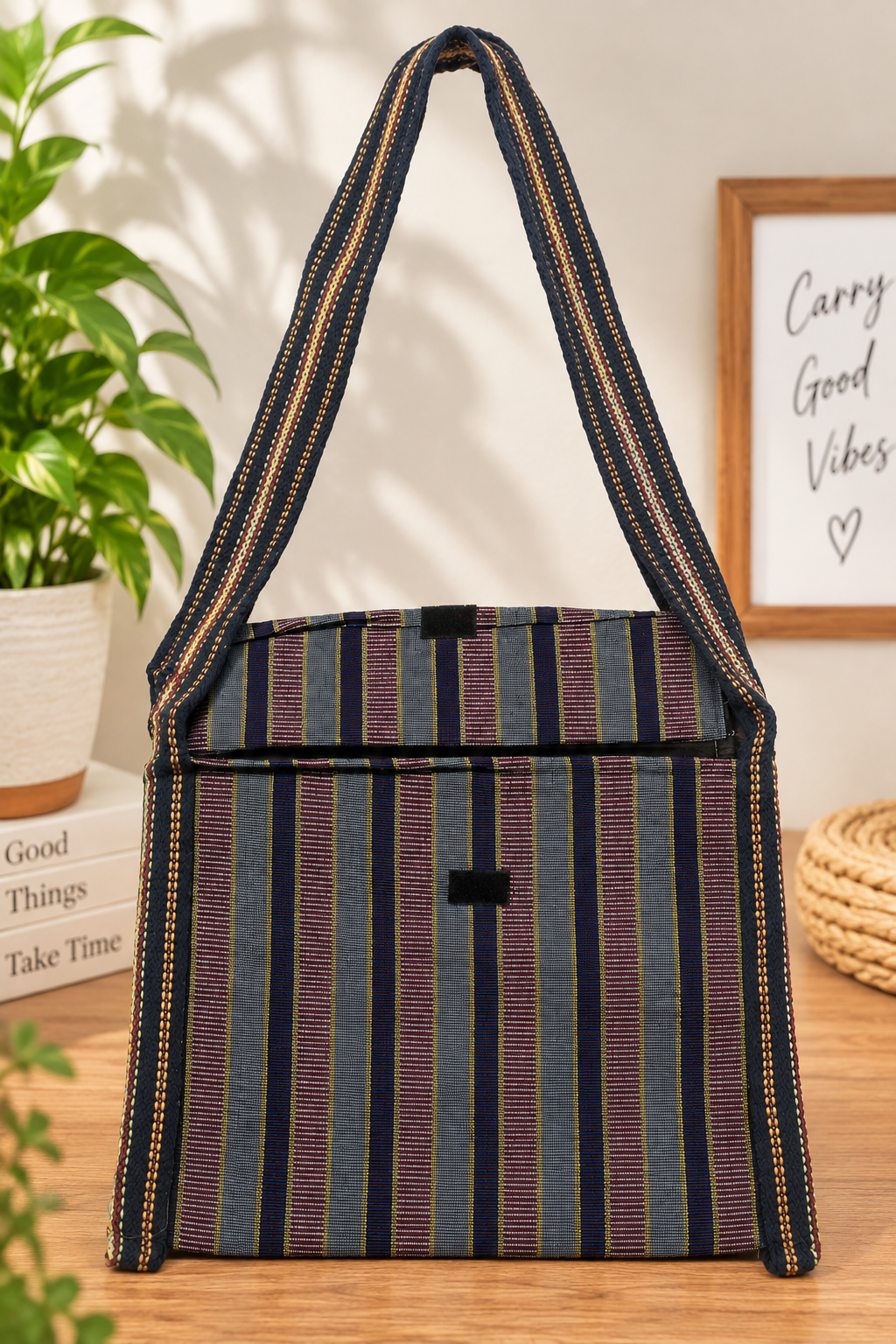 Handwoven Striped Crossbody Sling Bag with Multiple Zipper Pockets