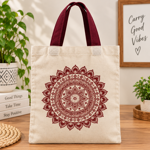 Assorted 4-Design Handmade Cotton Tote Bags – Traditional Printed & Handcrafted Shopping Bags