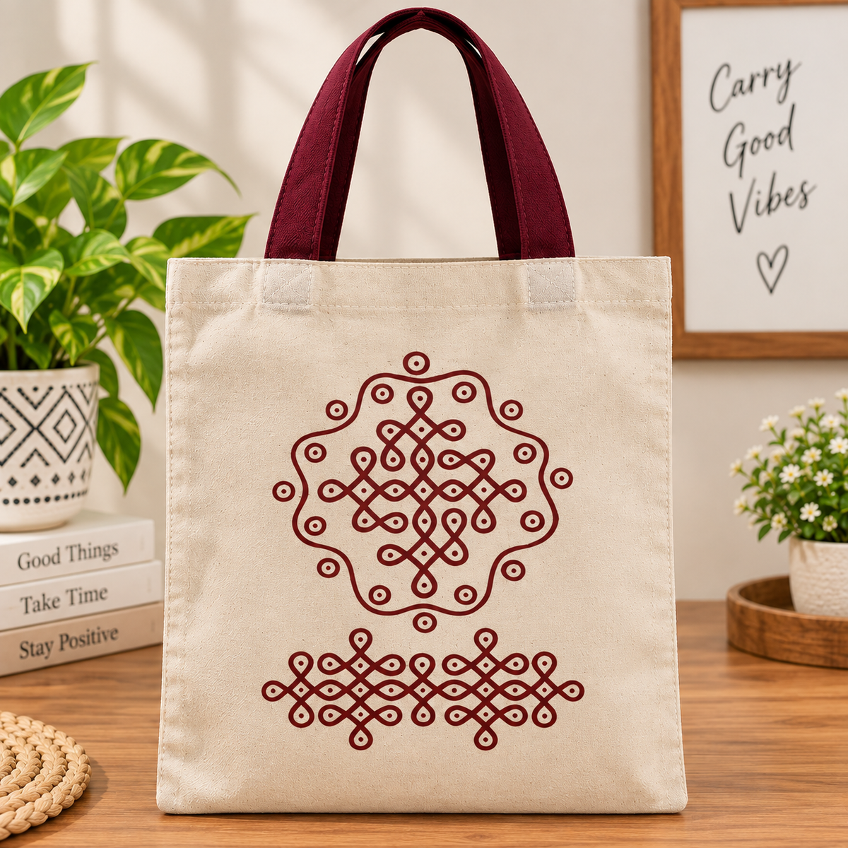 Assorted 4-Design Handmade Cotton Tote Bags – Traditional Printed & Handcrafted Shopping Bags