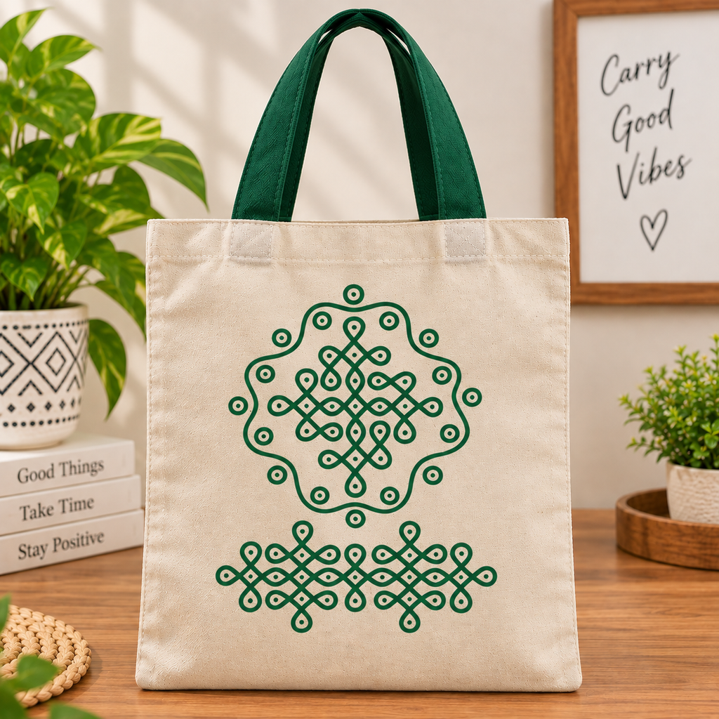 Assorted 4-Design Handmade Cotton Tote Bags – Traditional Printed & Handcrafted Shopping Bags