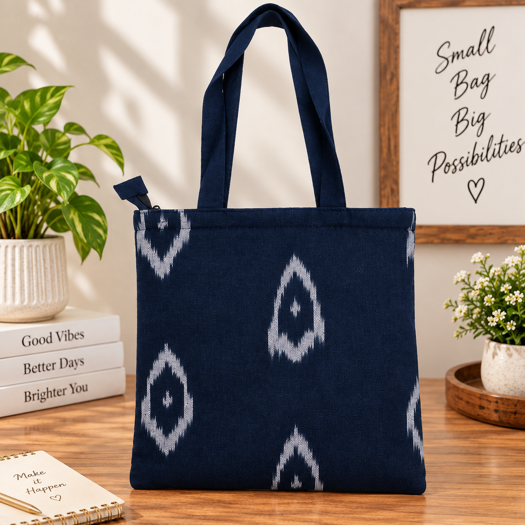 Assorted 5-Design Cotton Ikat & Printed Tote Bags – Reusable Handcrafted Fabric Shopping Bags