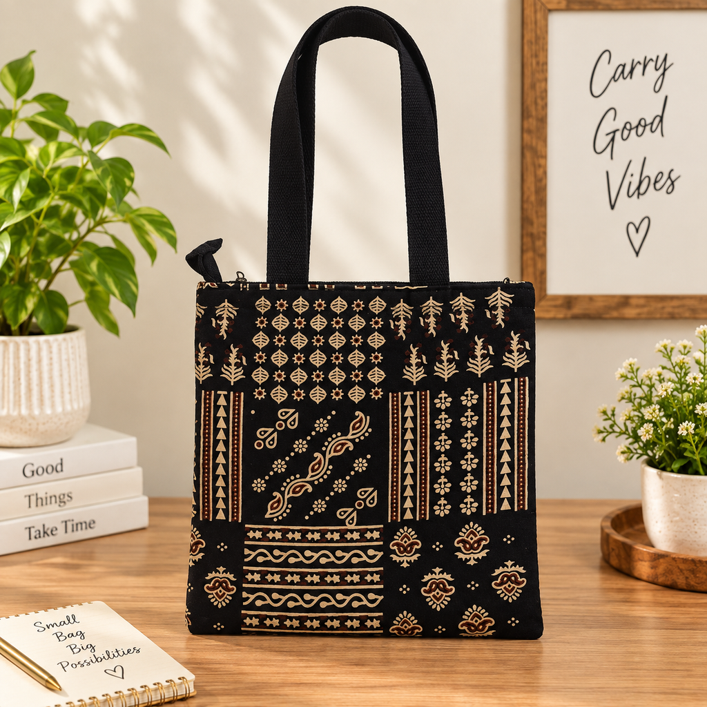 Assorted 5-Design Cotton Ikat & Printed Tote Bags – Reusable Handcrafted Fabric Shopping Bags