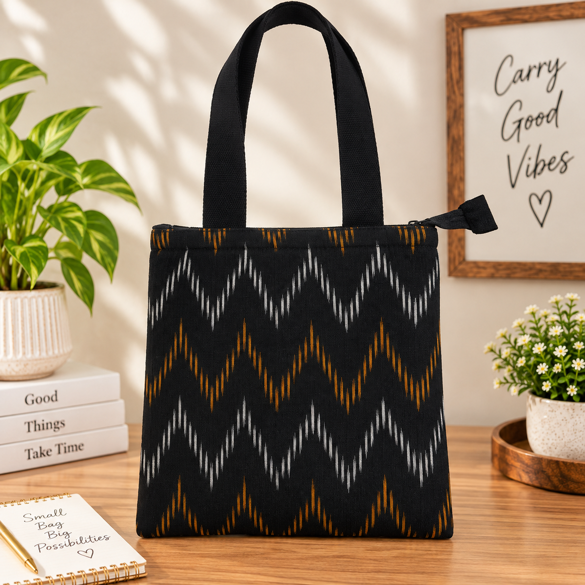 Assorted 5-Design Cotton Ikat & Printed Tote Bags – Reusable Handcrafted Fabric Shopping Bags