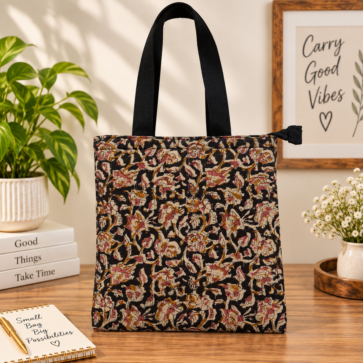 Assorted 5-Design Cotton Ikat & Printed Tote Bags – Reusable Handcrafted Fabric Shopping Bags