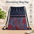 Printed Fabric Drawstring Sling Bag with Zipper Pocket