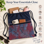 Printed Fabric Drawstring Sling Bag with Zipper Pocket
