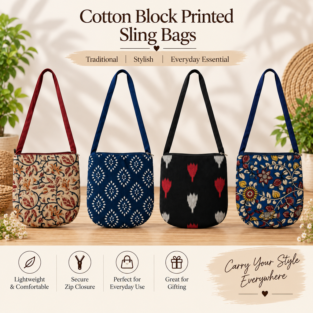 Cotton Block Printed Sling Bags