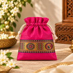 Drawstring Silk potli with patch embroidery