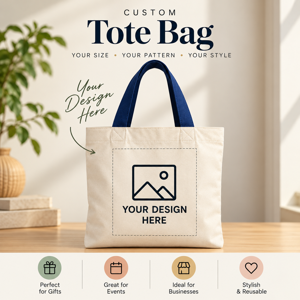Custom Printed Off-White Cotton Tote Bag