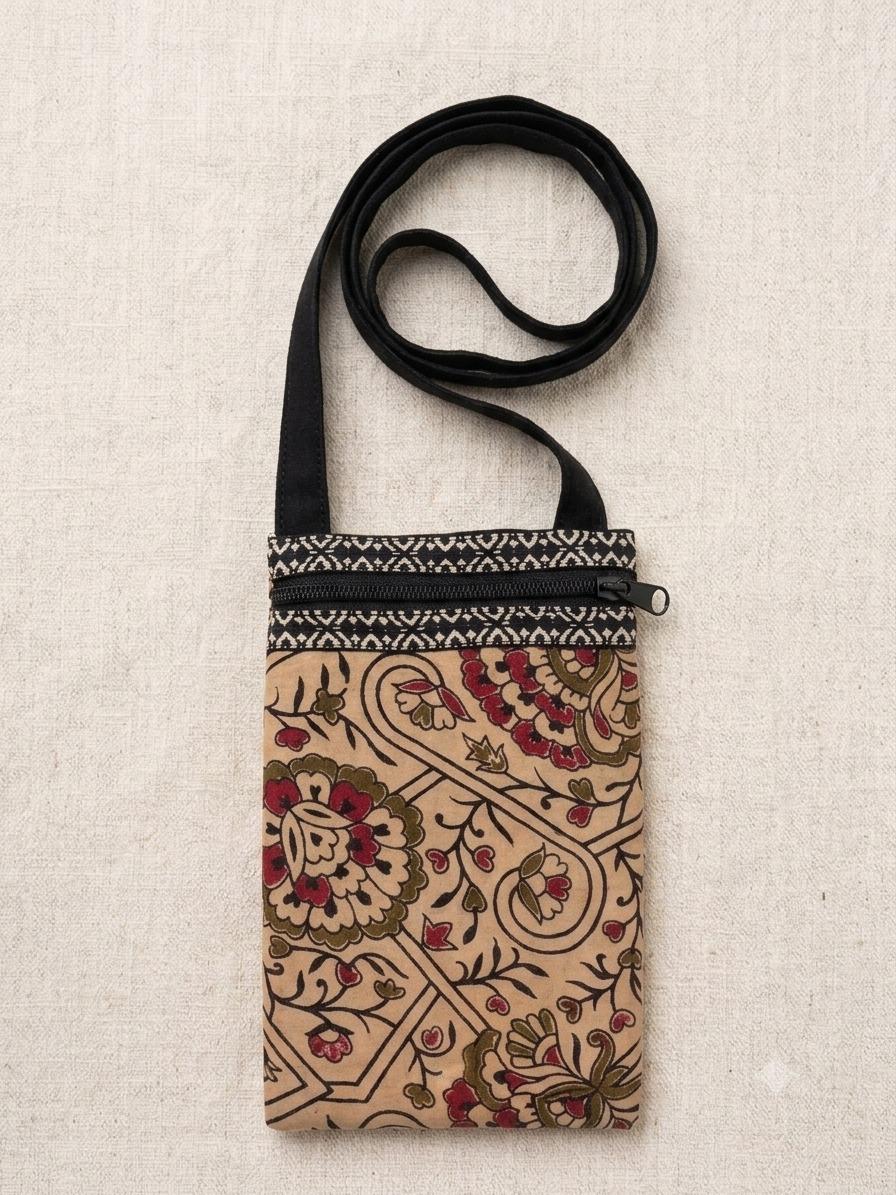 Printed Fabric Mini Sling Bag with Front Zipper Pocket – Lightweight Crossbody Bag