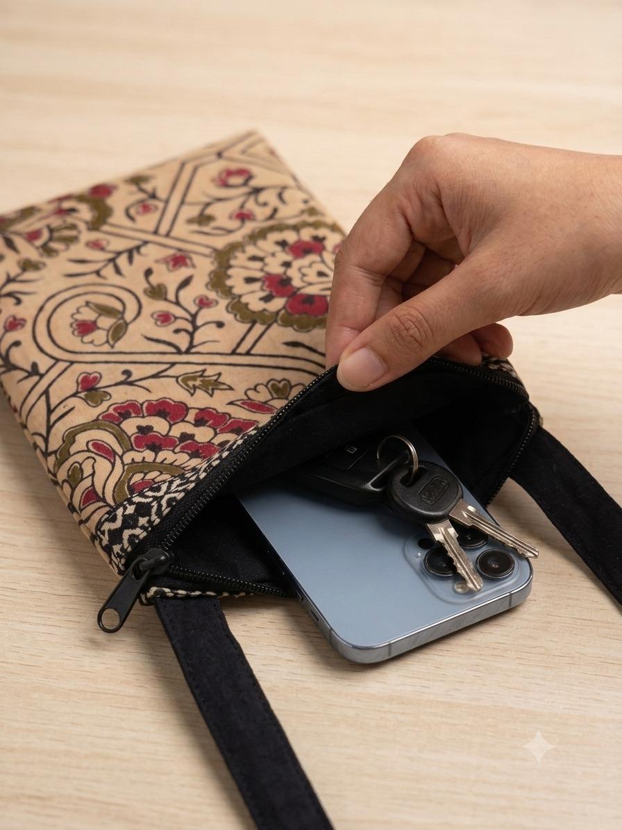 Printed Fabric Mini Sling Bag with Front Zipper Pocket – Lightweight Crossbody Bag